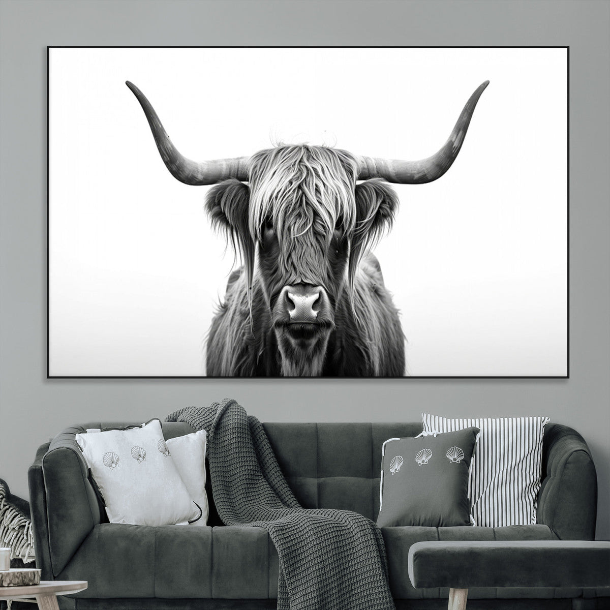 Highland Wall Art Canvas Print – Minimalist Black and White