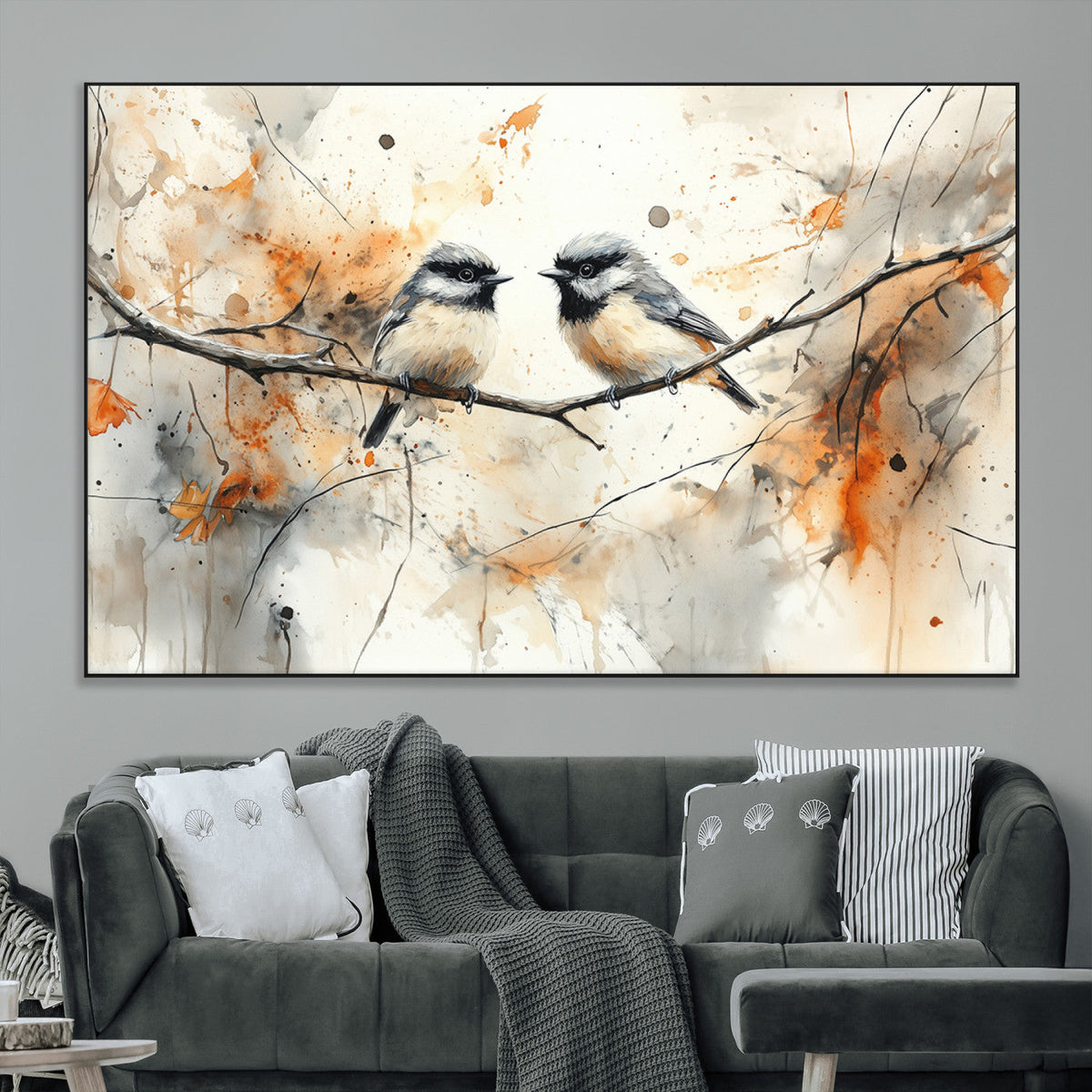 Abstract Watercolor Chickadee Bird Canvas Wall Art Print -