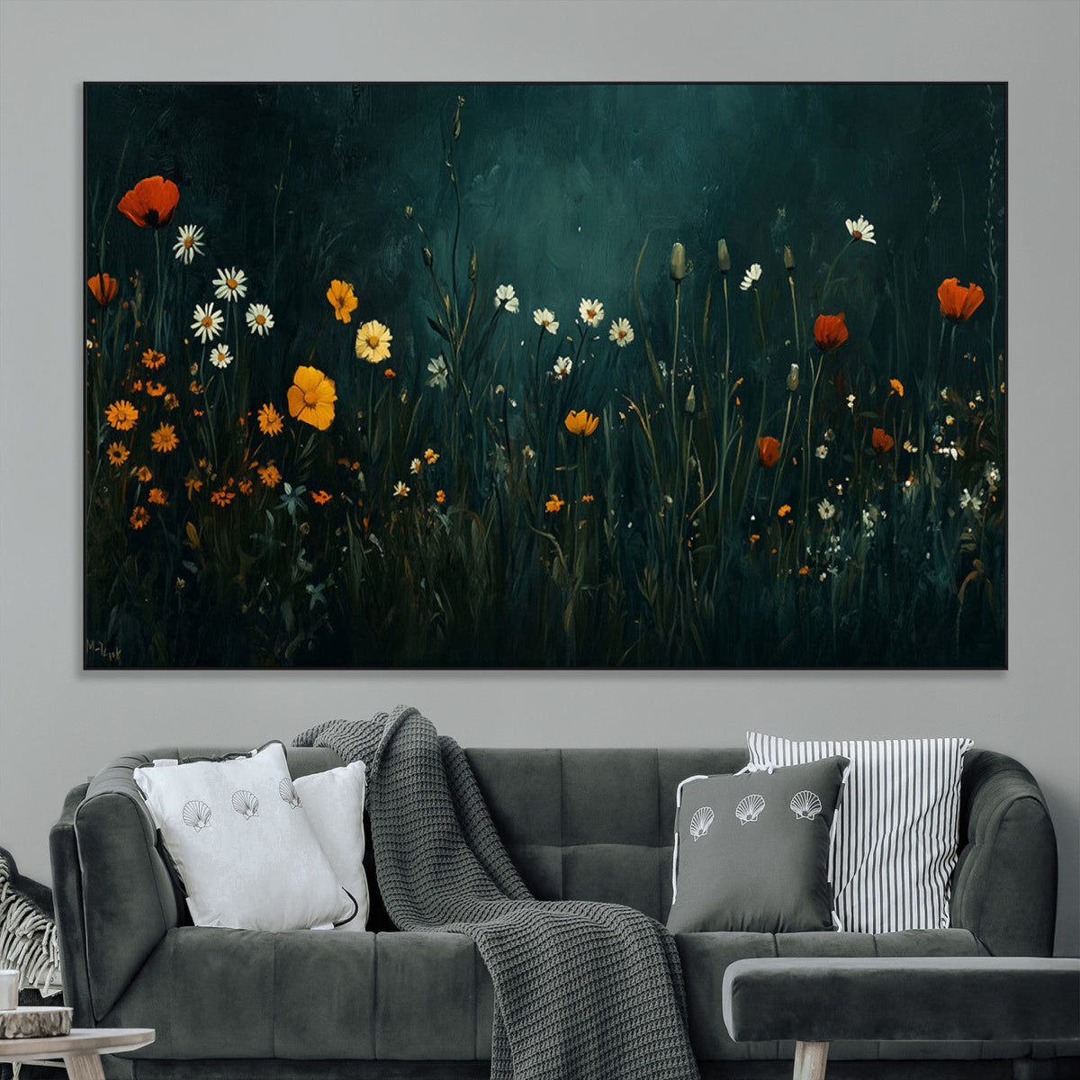 Framed Wildflower Field Wall Art, Framed Vintage Botanical
