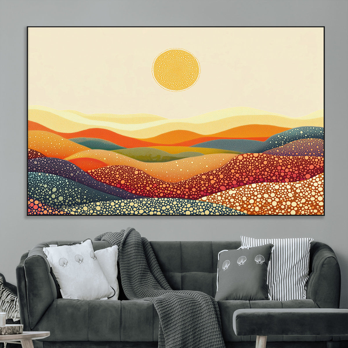 YAYOI KUSAMA Colorful Dot Art Landscape Canvas - Framed