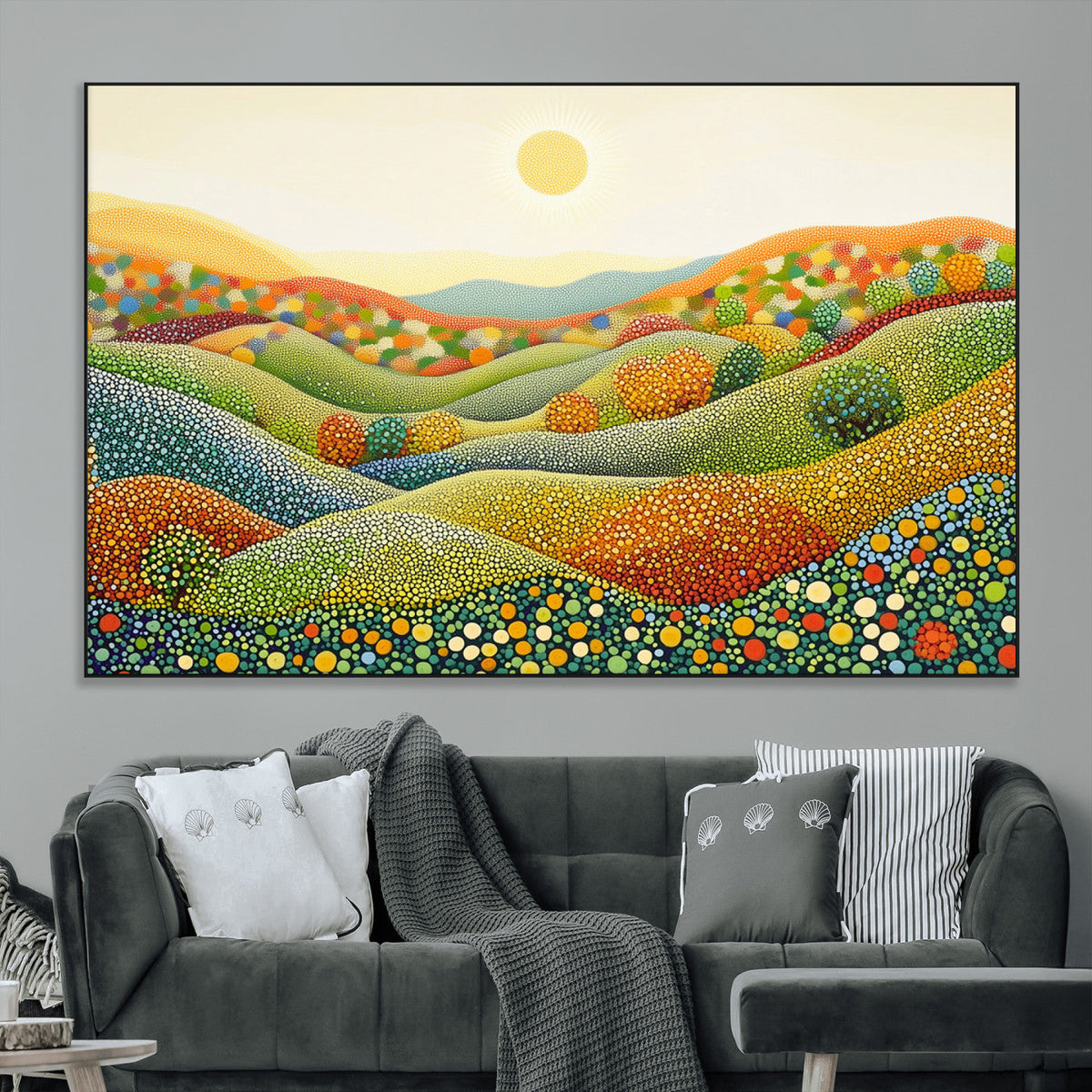 YAYOI KUSAMA Colorful Dot Art Landscape Canvas - Framed