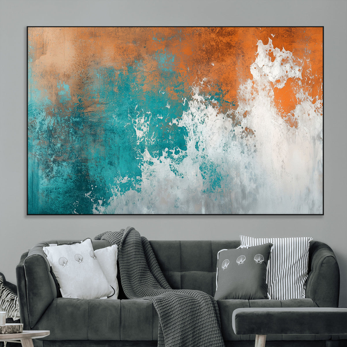 Vintage Abstract Print - Bold Teal and Orange Canvas Wall
