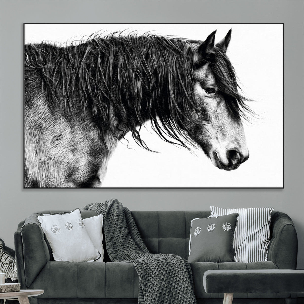 Black Horse Wall Art Canvas Print – Elegant Farmhouse Decor