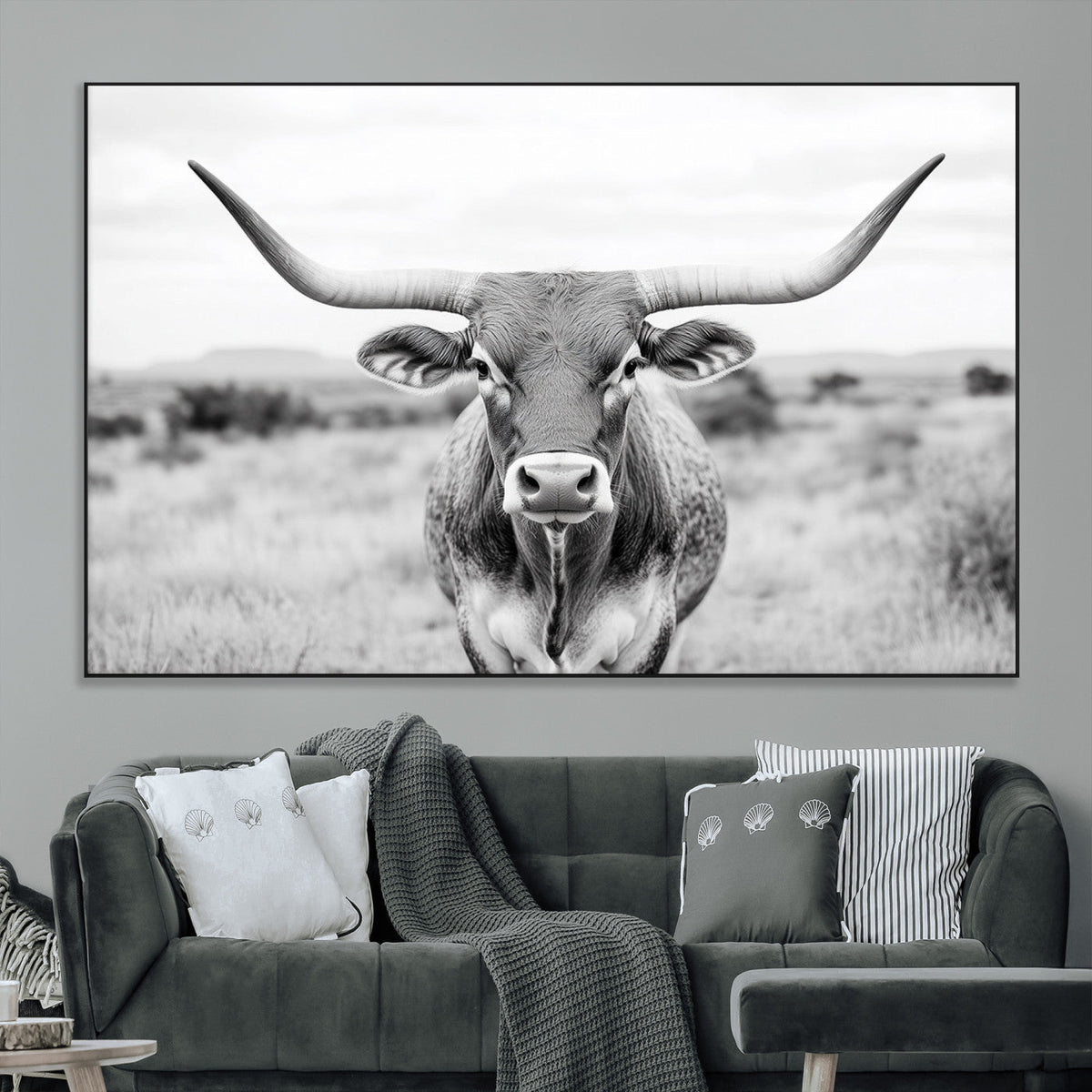 Highland Cow Wall Art Canvas Print – Black and White Western