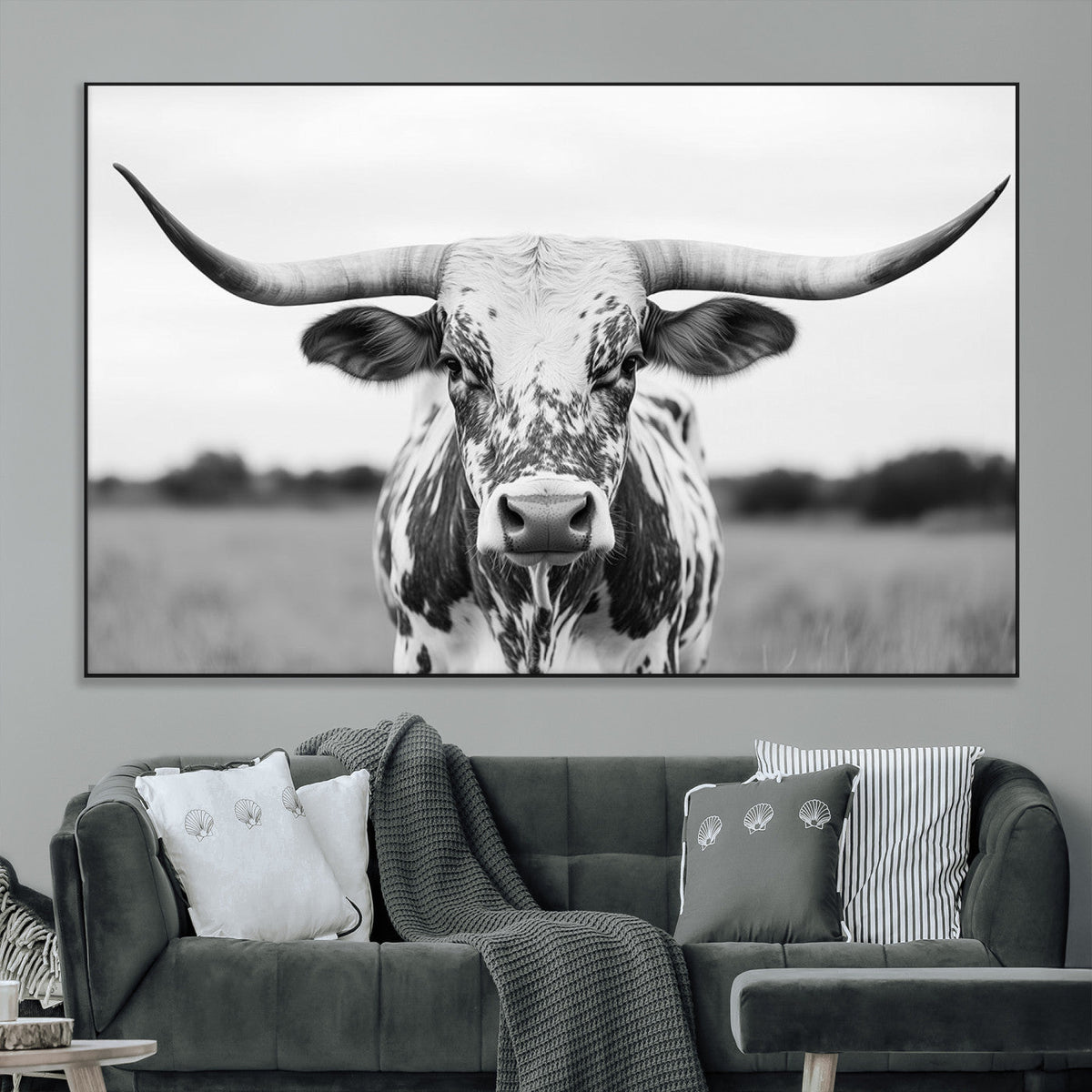 Highland Cow Wall Art Canvas Print – Black and White Western