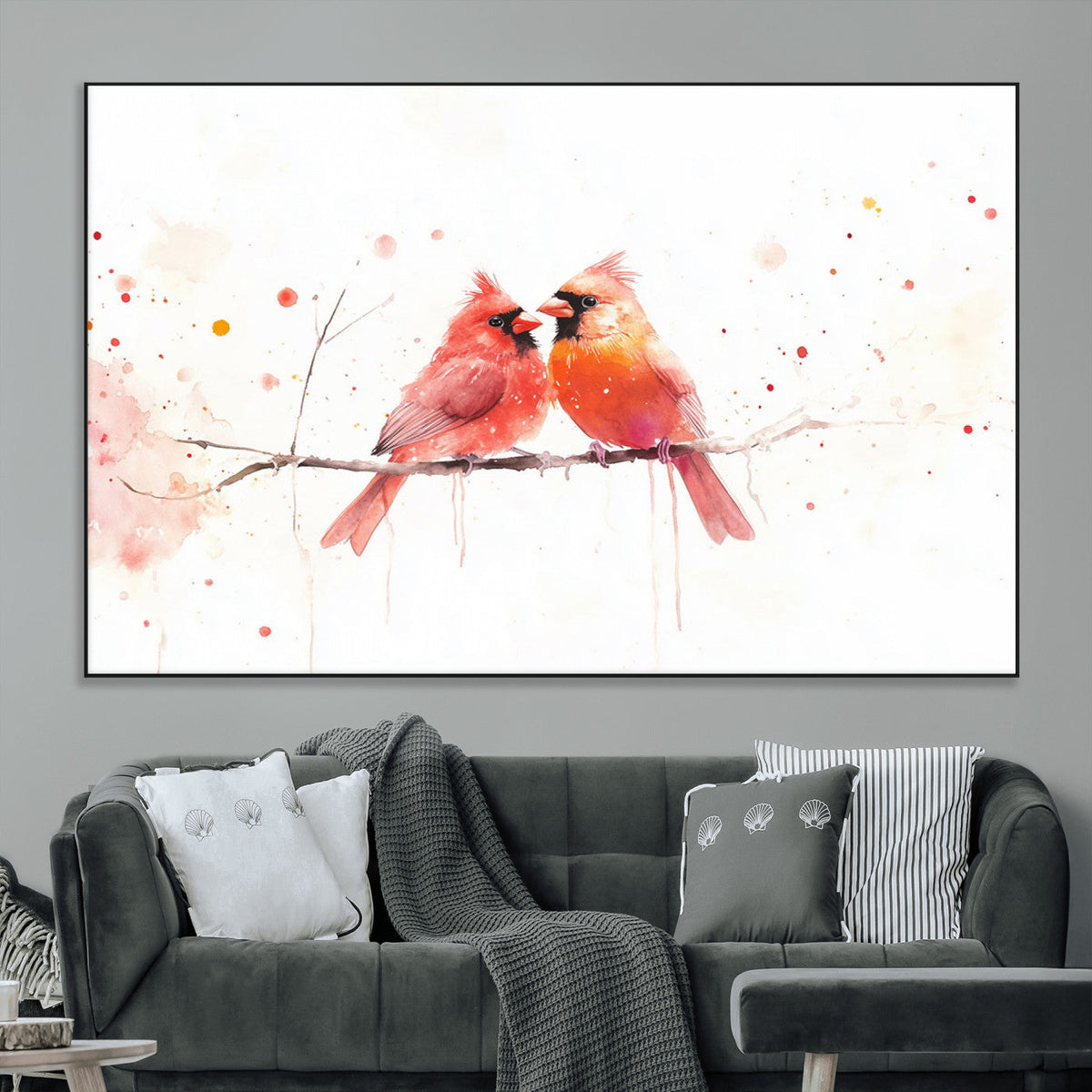 Cardinal Bird Canvas Wall Art - Male and Female Cardinal