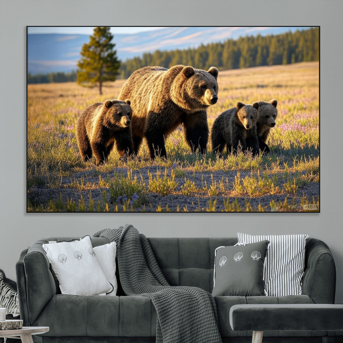 Grizzly Bear Family Wall Art Canvas Print – Majestic