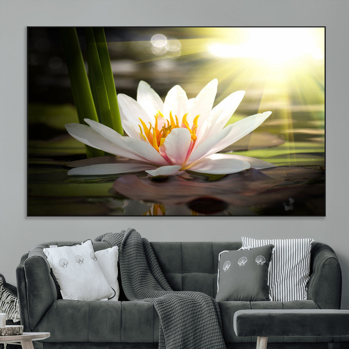 Lotus Flower Wall Art Canvas Print, Water Lily Large Wall