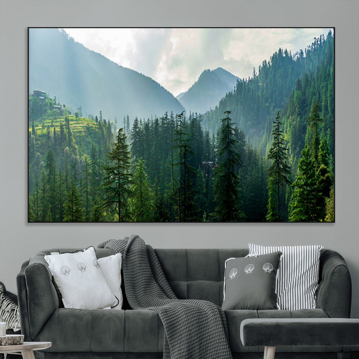 Misty Forest Mountain Wall Art Canvas Print – Framed Serene