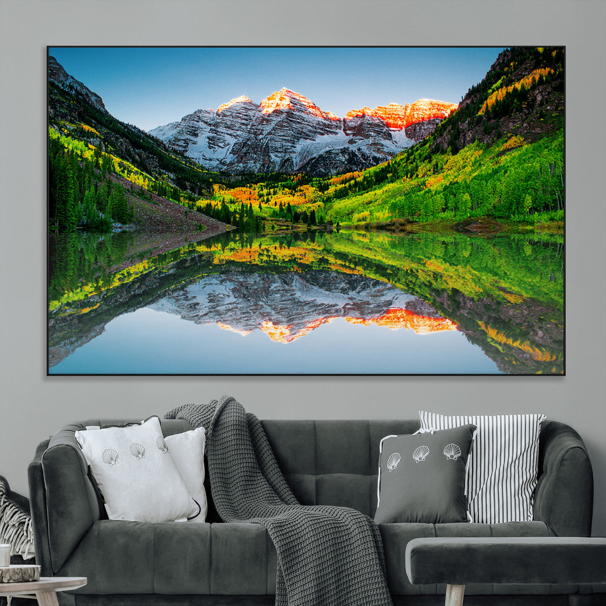 Sunrise Maroon Bells Lake Wall Art Canvas Print – Framed Elk