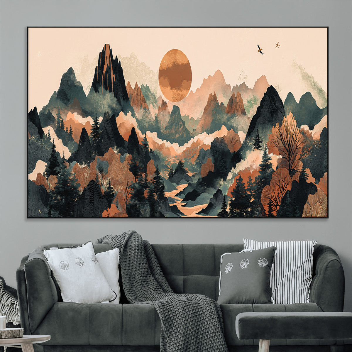 Wood Mountain Landscape Wall Art Canvas Print – Framed