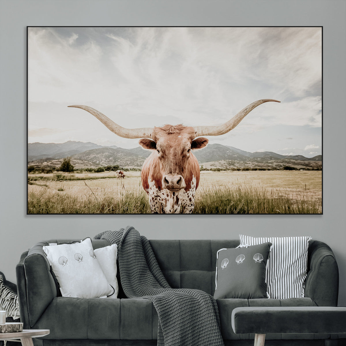 Texas Longhorn Wall Art Canvas Print – Framed Western Cow