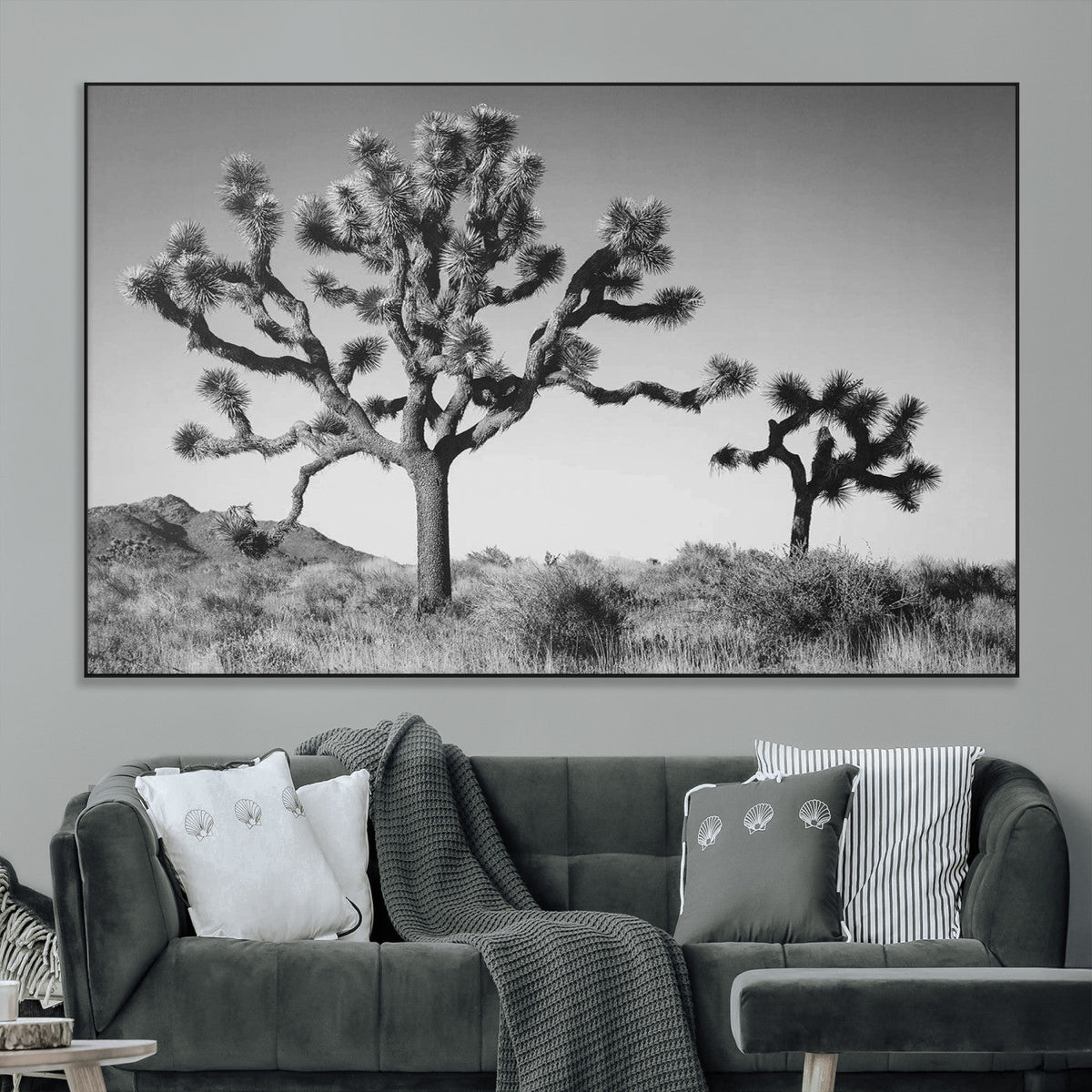 Joshua Tree Wall Art Canvas Print – Framed Monochrome Desert