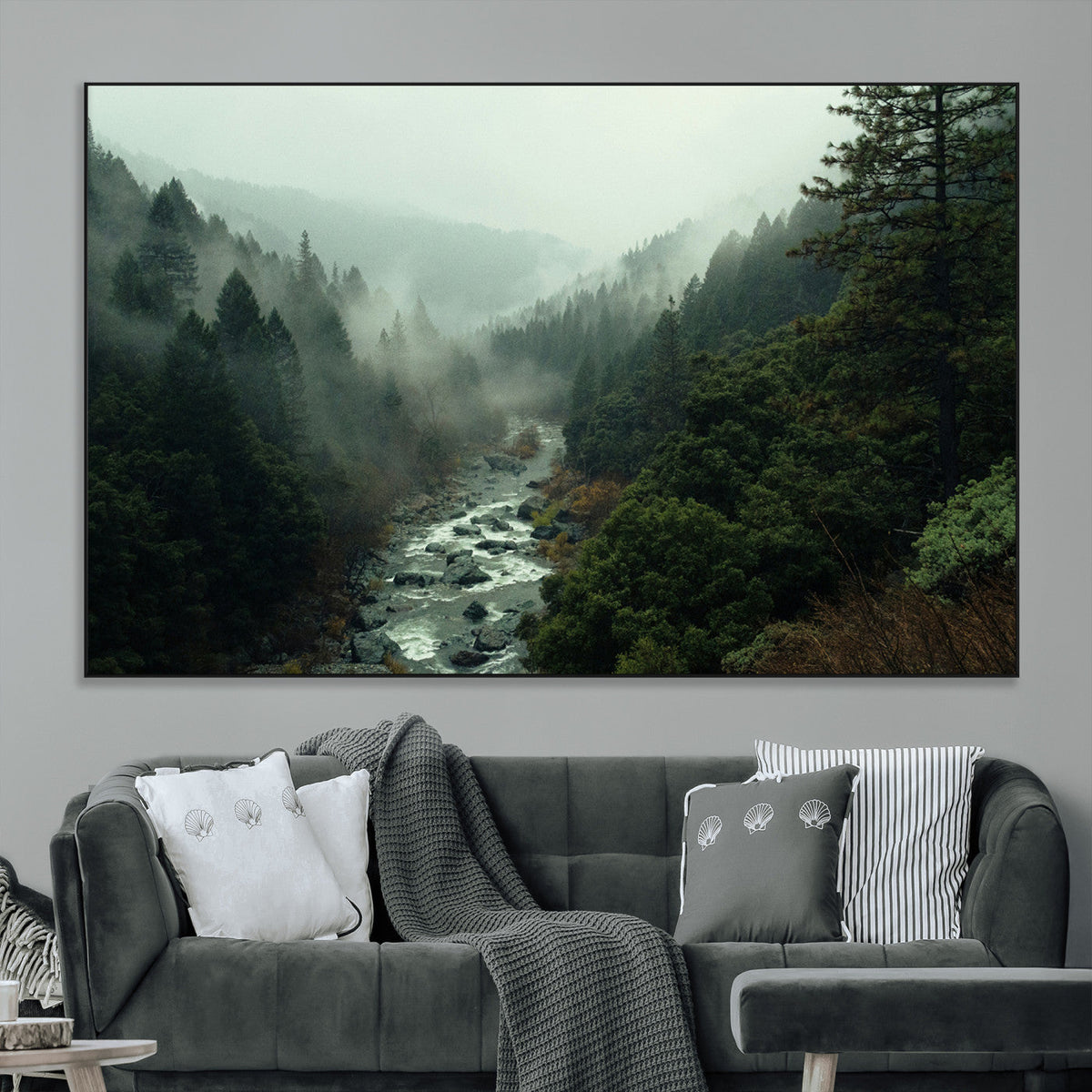 Misty Forest Wall Art Canvas Print – Framed Foggy River