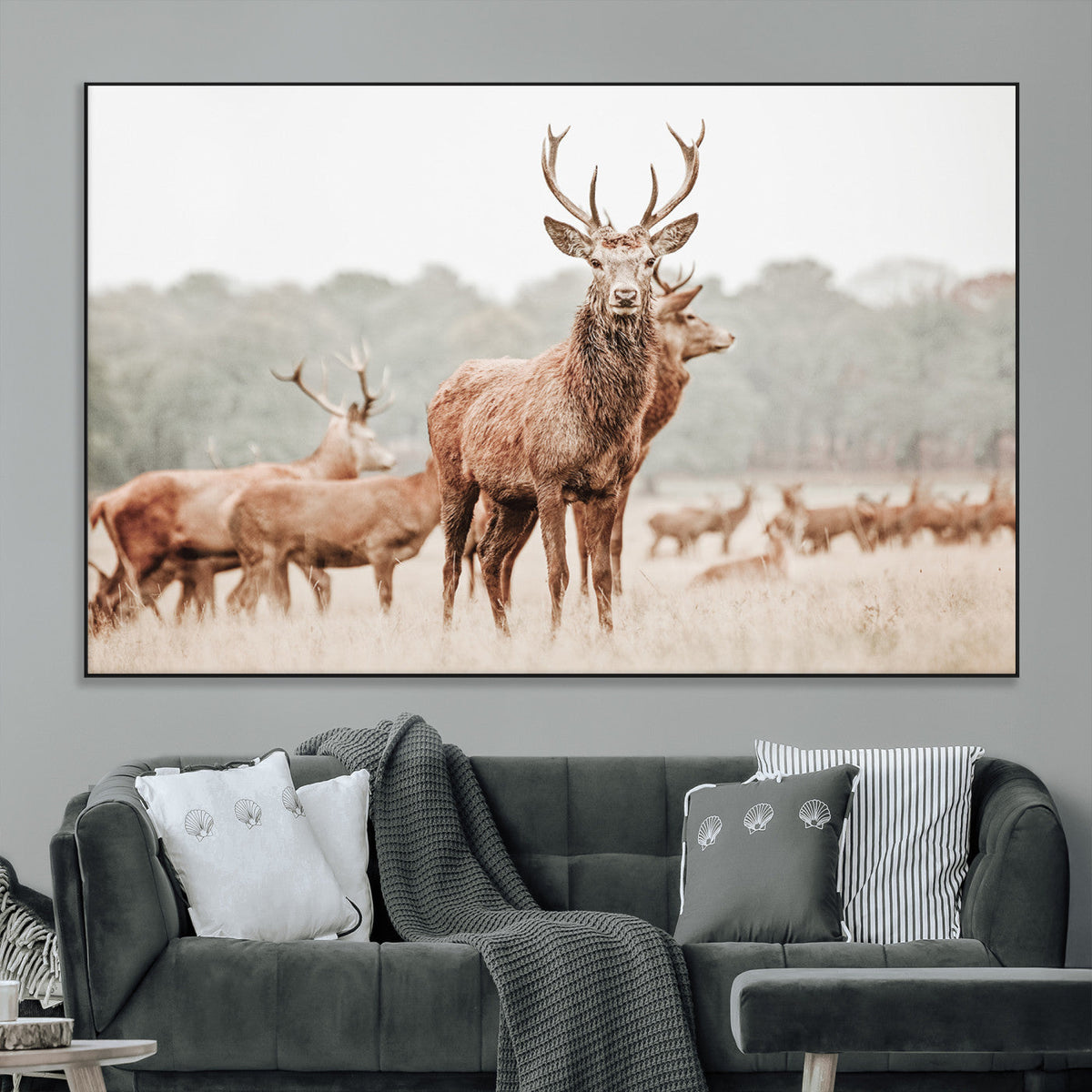 Rustic Nature Wall Art Canvas Print – Stag Woodland Framed