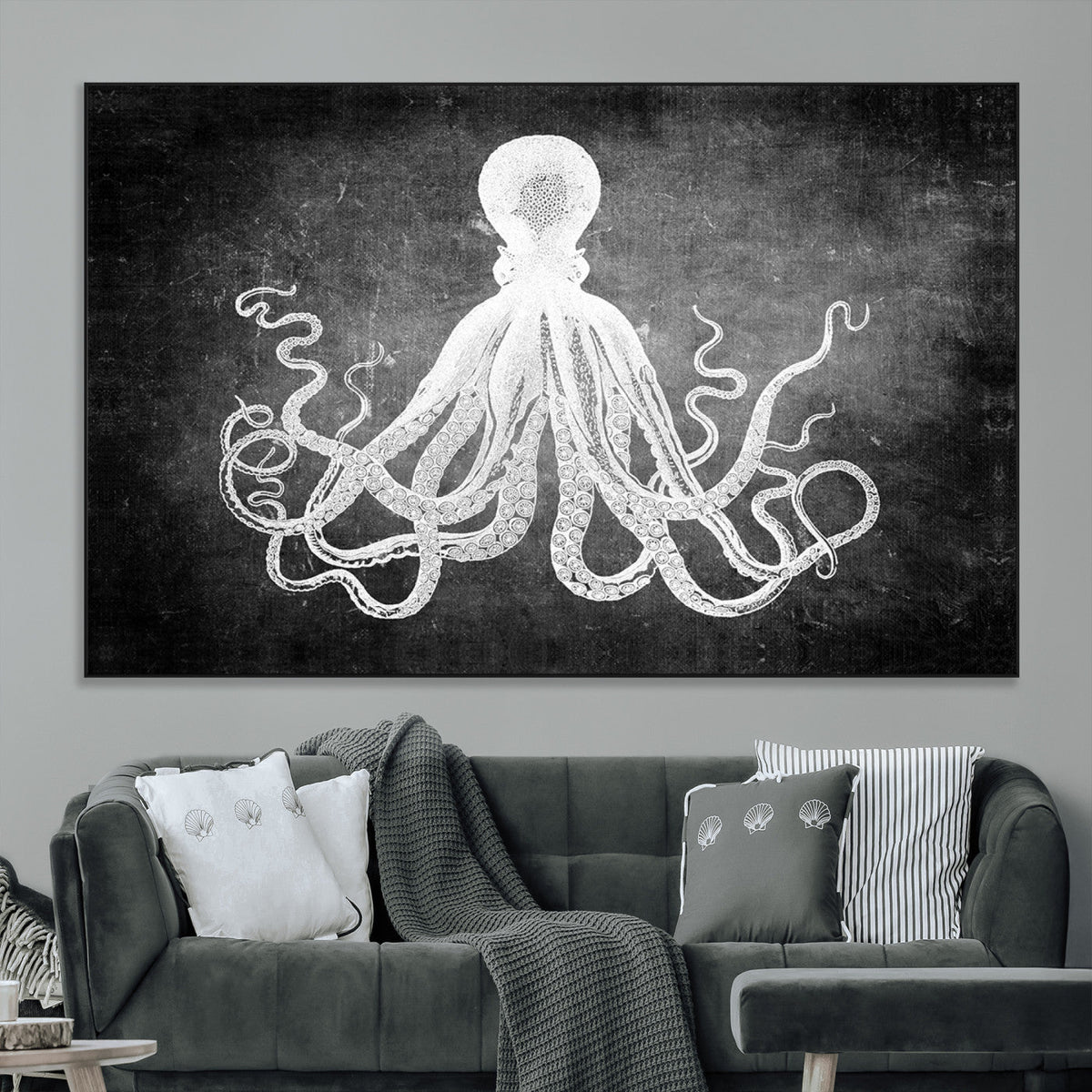 Black White Octopus Wall Art Canvas Print
