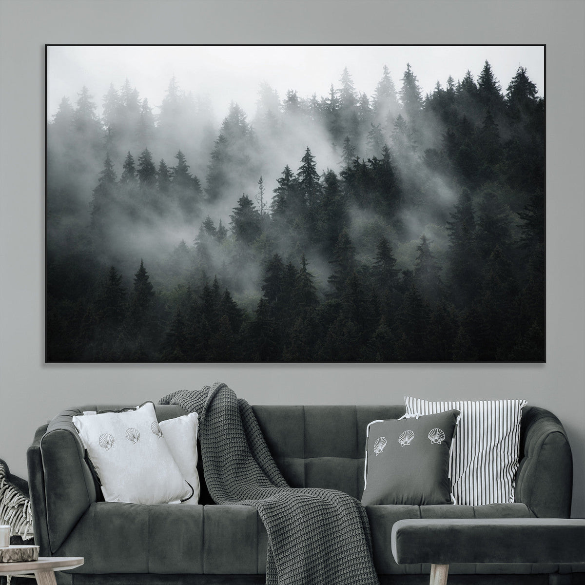 Foggy Forest Wall Art Canvas Print | 3 Panel Large Misty