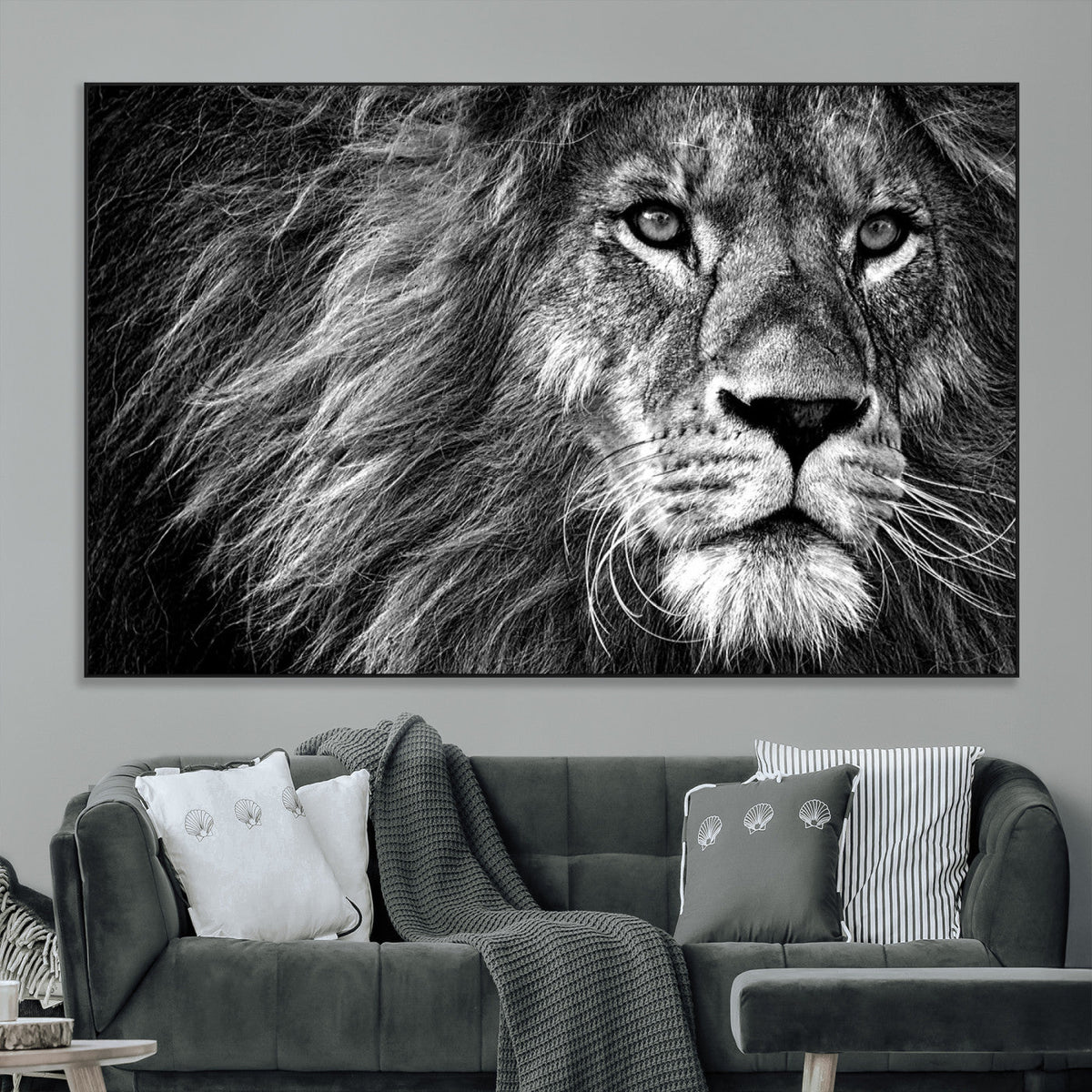 Black and White Lion Canvas Wall Art Print – Wildlife