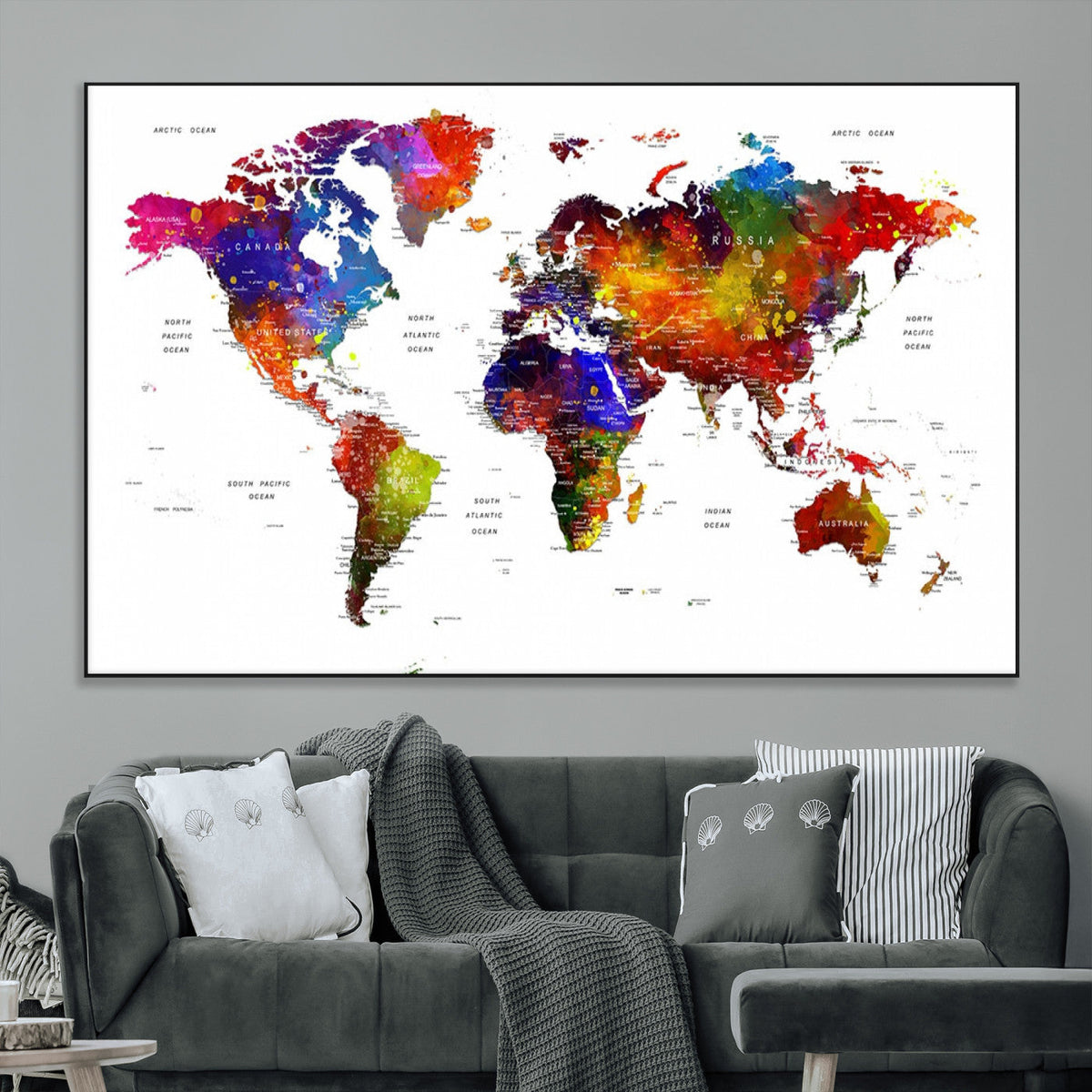 World Map Canvas Print – Detailed Map of the World Wall Art