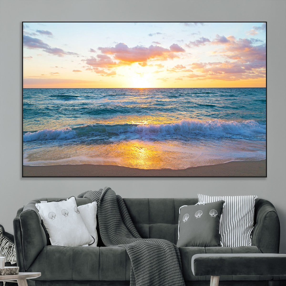 Golden Sunset Over Ocean Waves - Serene Coastal Triptych