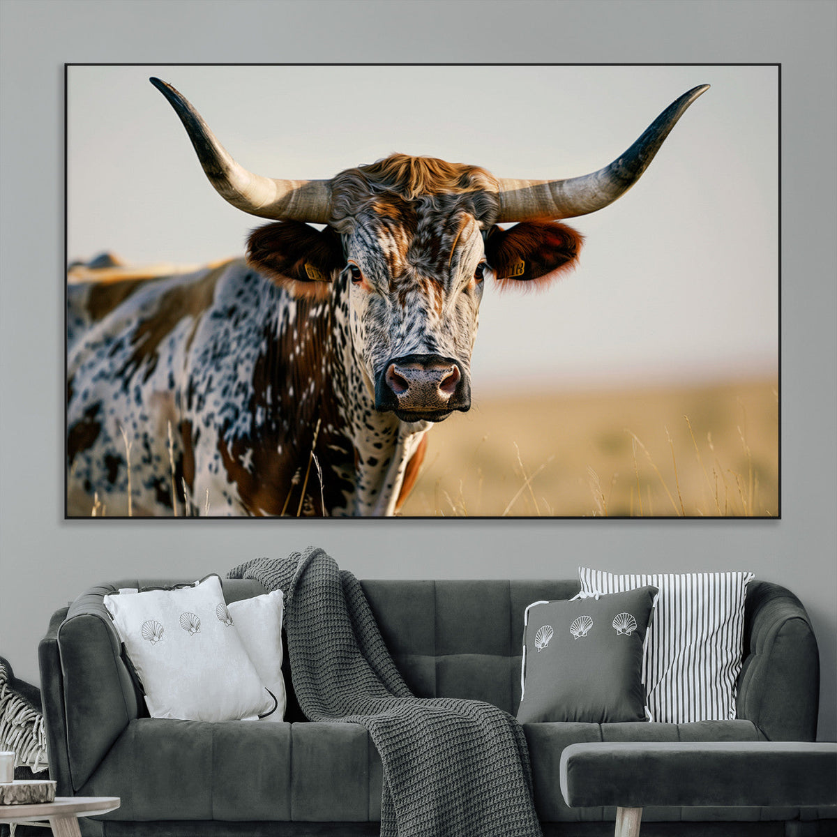 Texas Bull Longhorn Wall Art Canvas Print for Farm House