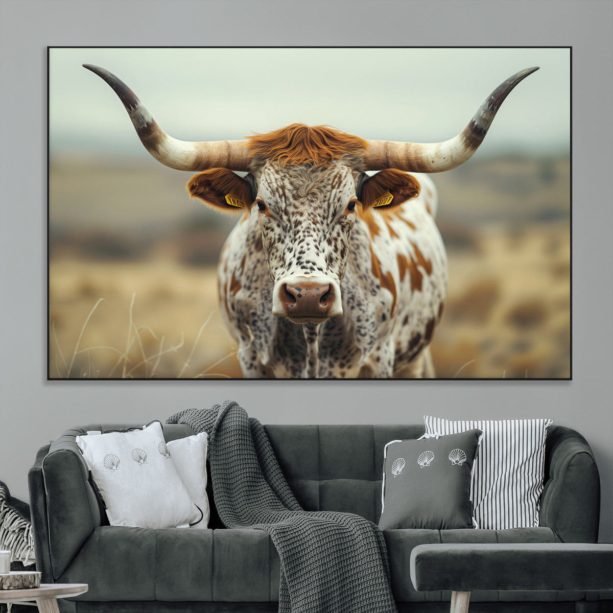 Texas Cow Longhorn Wall Art Canvas Print for Farm House Wall