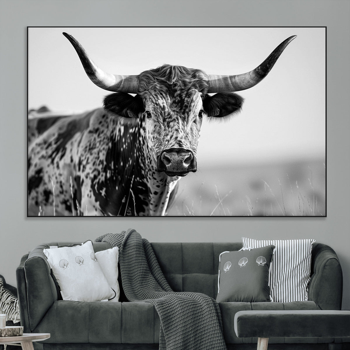 Texas Highland Cow Longhorn Canvas Print - Rustic Farmhouse