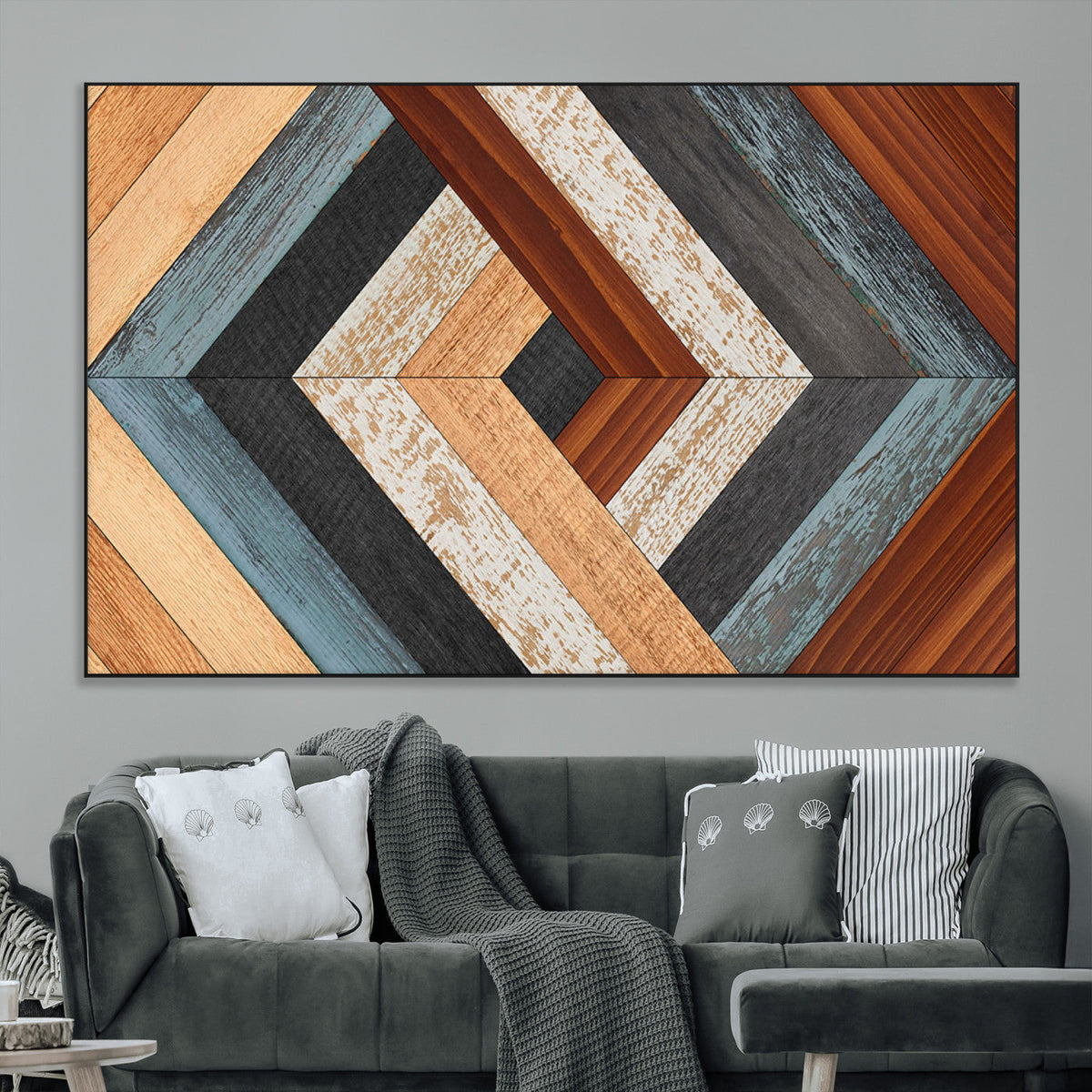 Geometric Wood Art Wall Decor Canvas Print, Rustic Wooden