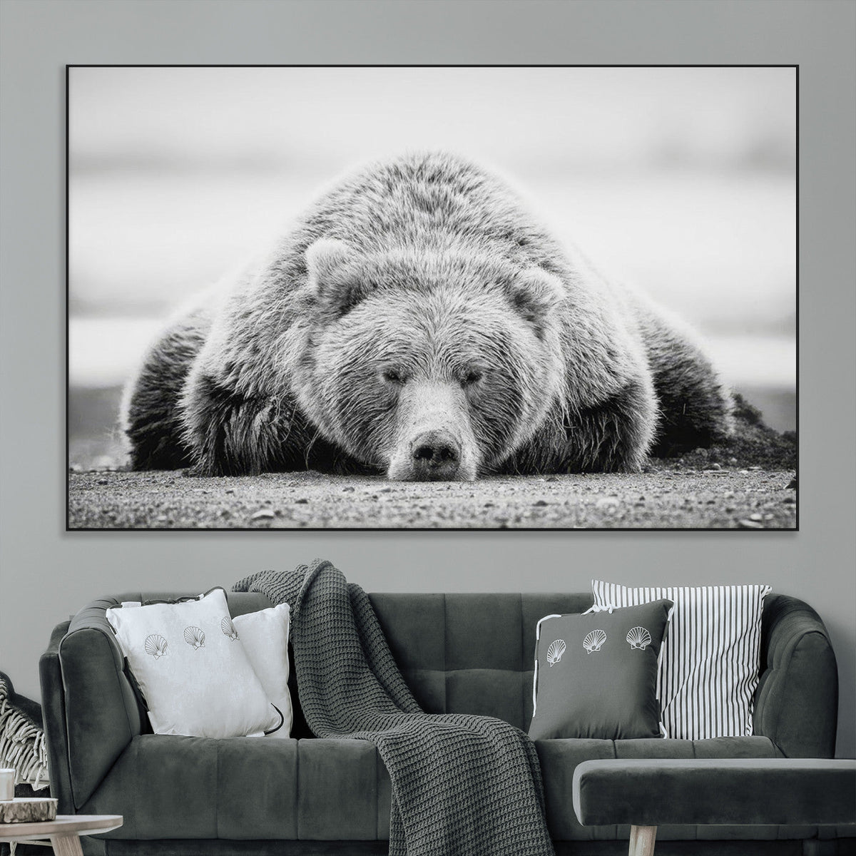 Resting Grizzly Bear Wall Art Canvas Print – Majestic Lazy