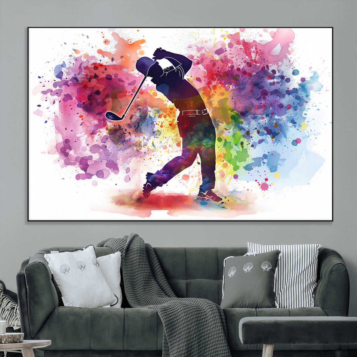 Colorful Golfer Swing Wall Art Canvas Print - Ready to Hang,
