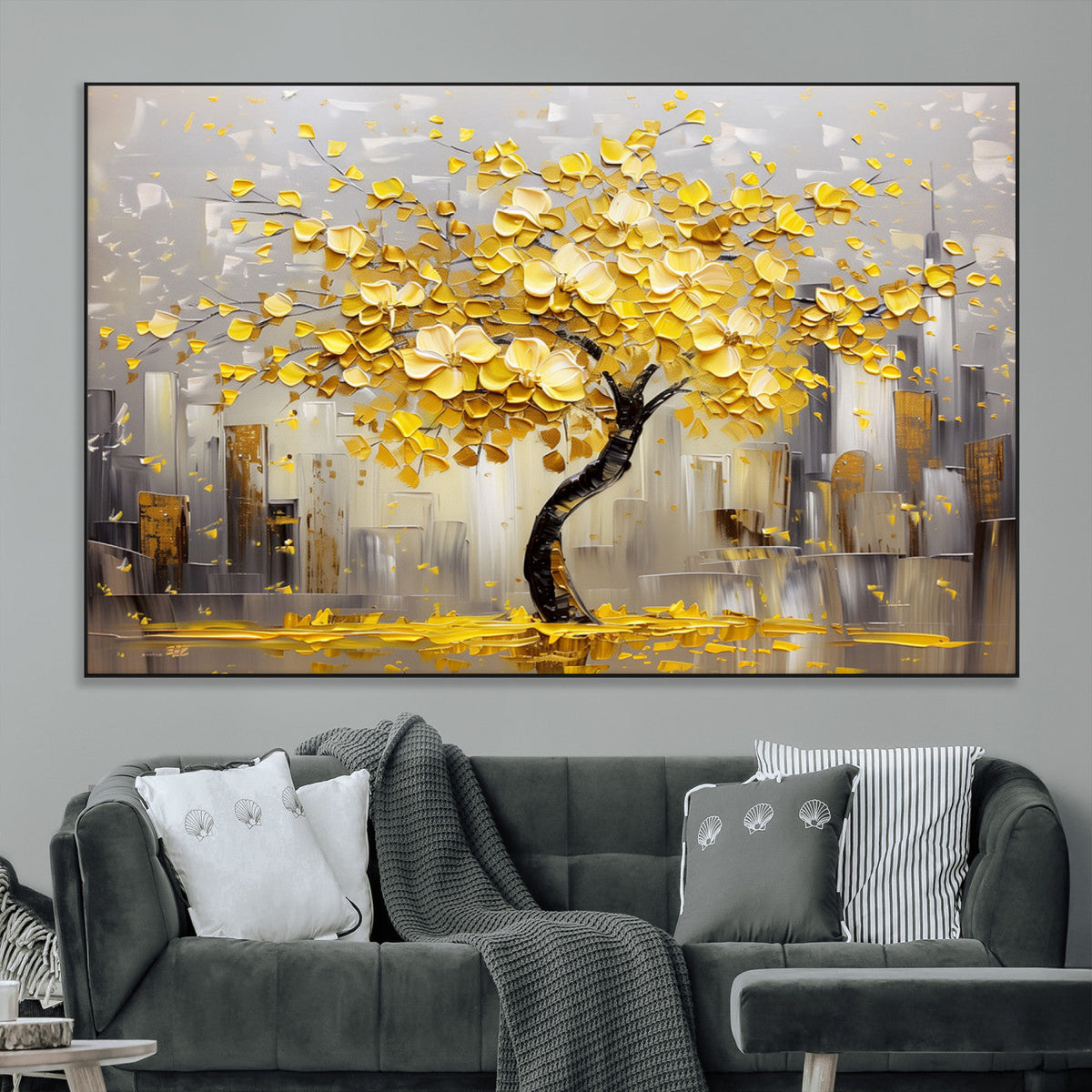 Golden Tree Canvas Print | Abstract Wall Art for Modern