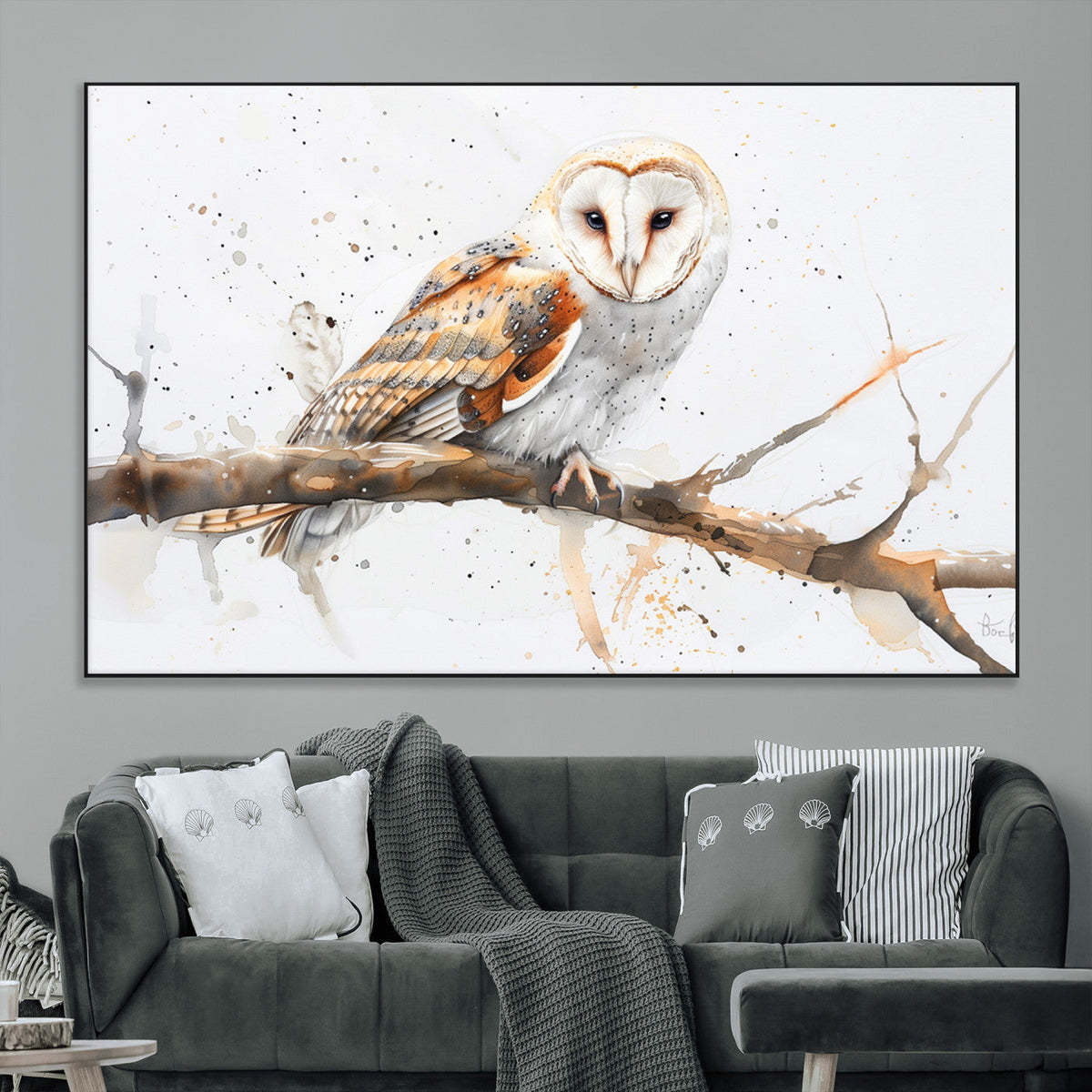 Barn Owl Wall Art on Branch | Stunning Canvas Print for