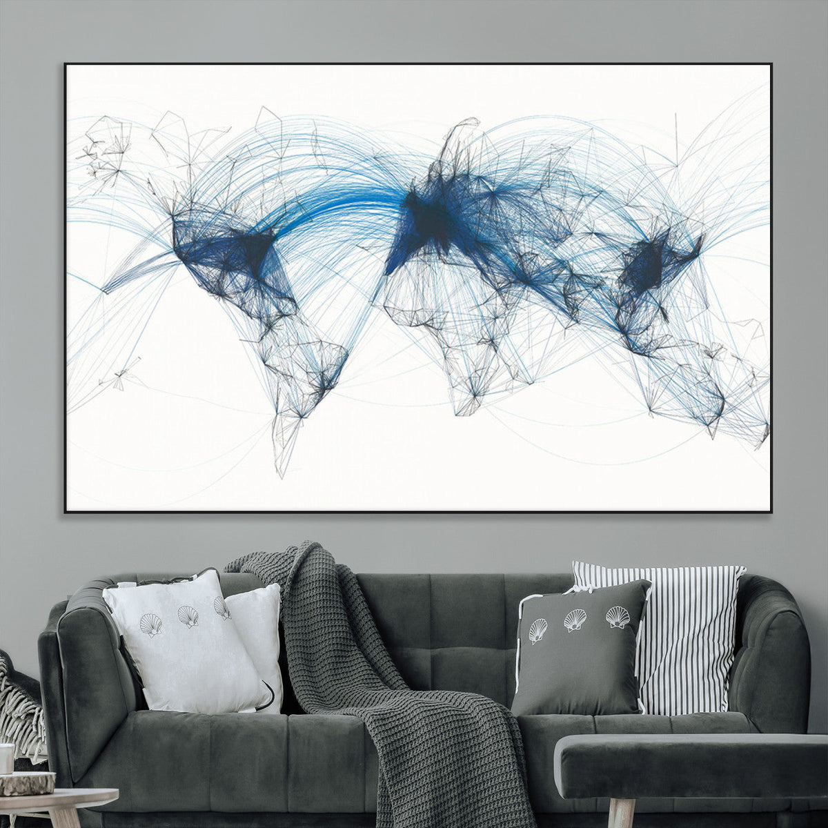 Flight Route Map Wall Art Canvas Print, Abstract Air Traffic