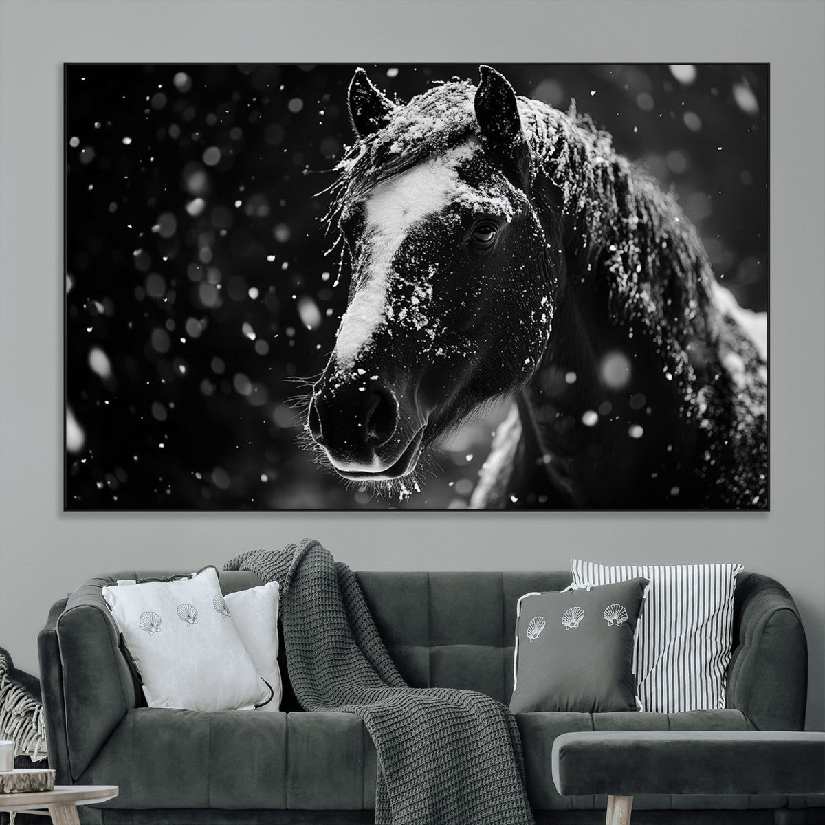 Winter Horse Wall Art | Black and White Horse Print | Ready