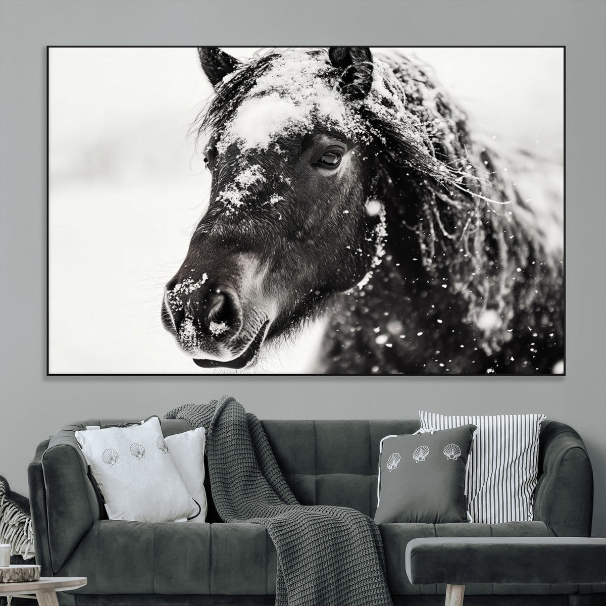 Framed Black and White Horse Wall Art | Ready to Hang and