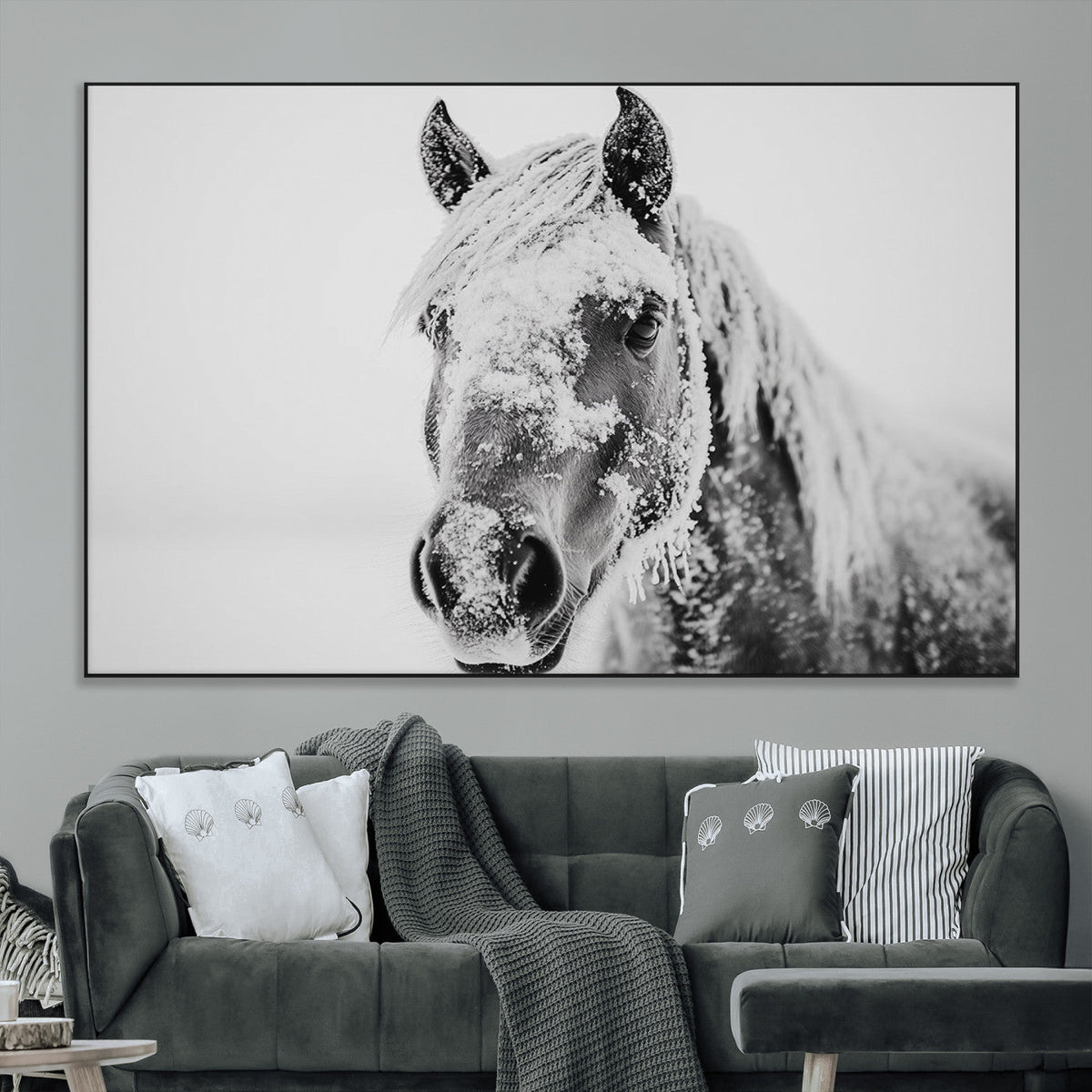 White Horse Wall Art | Ready to Hang and Framed | Winter