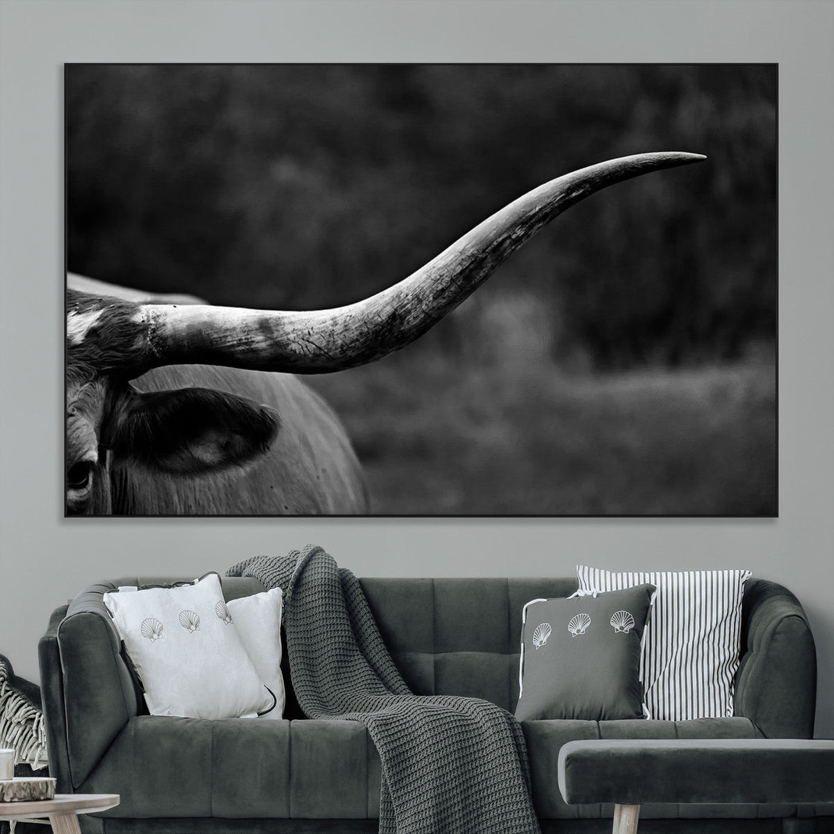 Cow Longhorn Wall Art | Black and White Print | Ready to