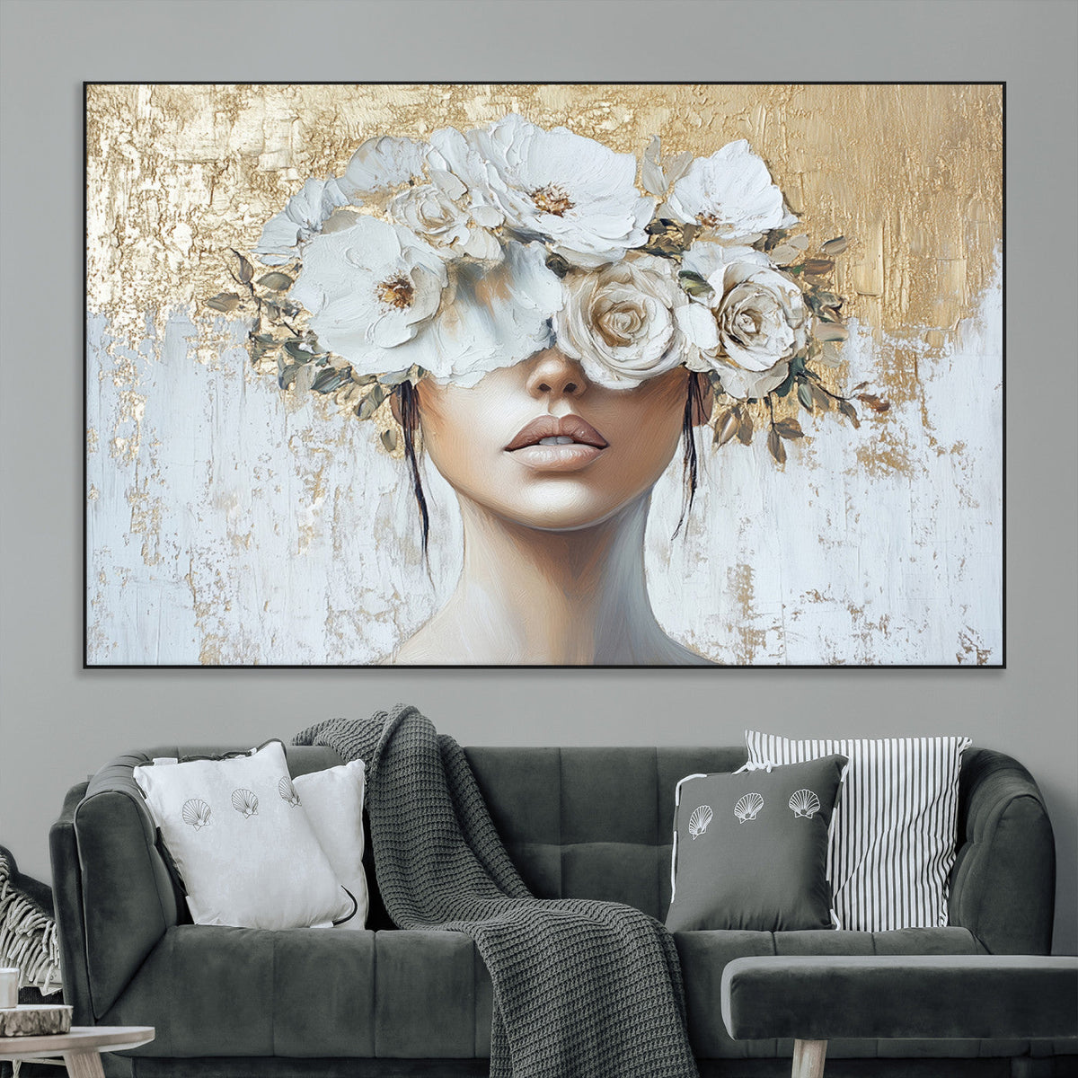 Golden Petal Wall Art - Canvas Print Flower Head Woman