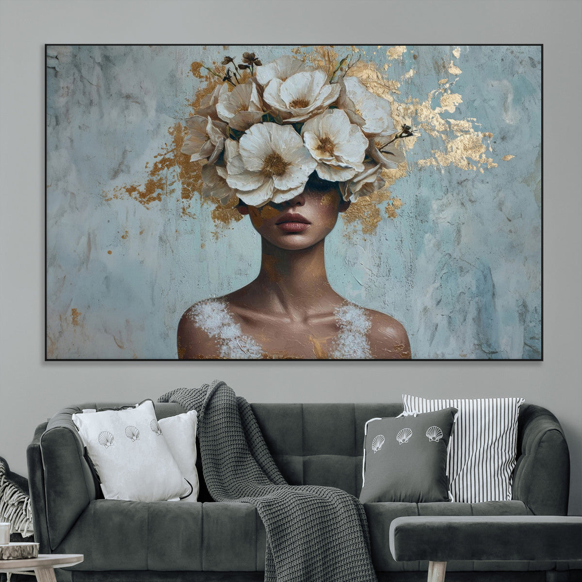 Golden Petal Wall Art - Petal Silhouette Woman Wall Art