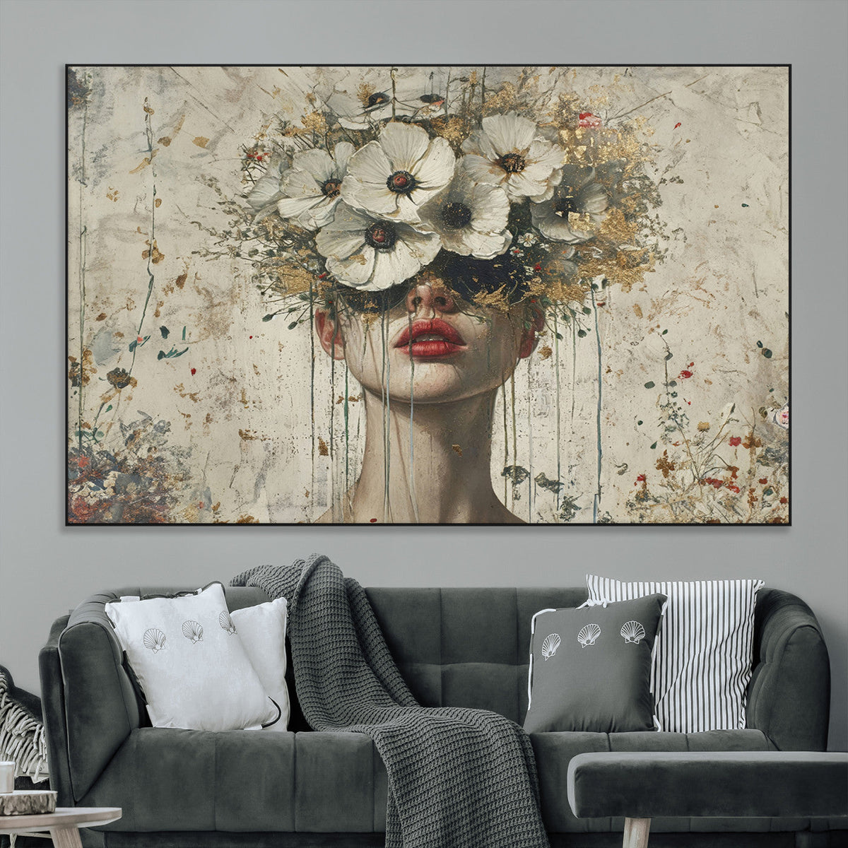 Abstract Floral Women Patel Wall Art Canvas Print