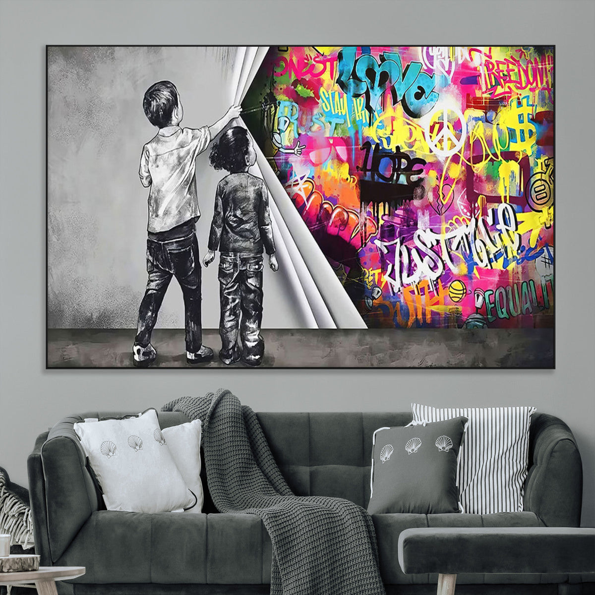 Banksy Print - Street Art Canvas Wall Art - Kids Revealing