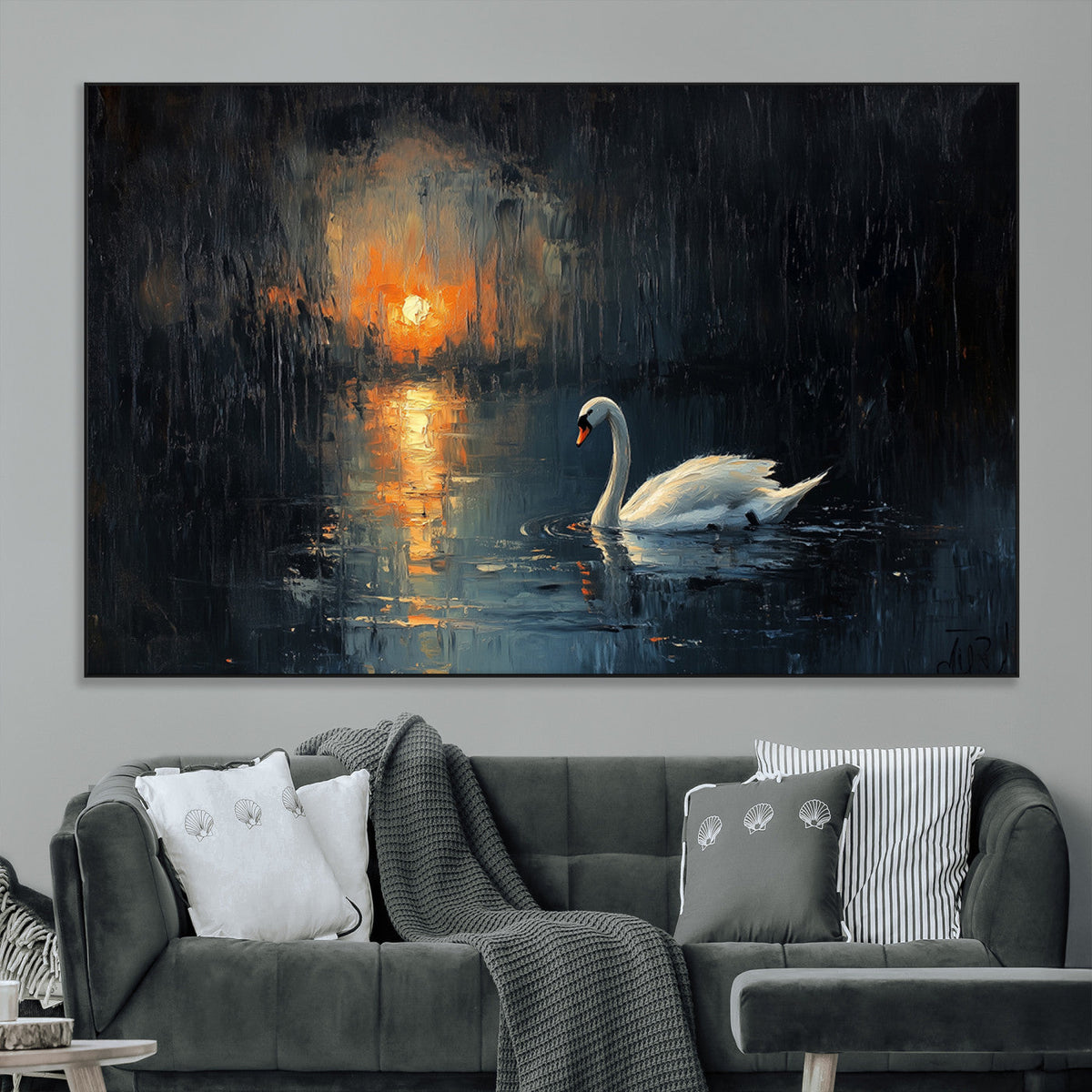 Abstract Swan on Water Wall Art Canvas Print - Elegant