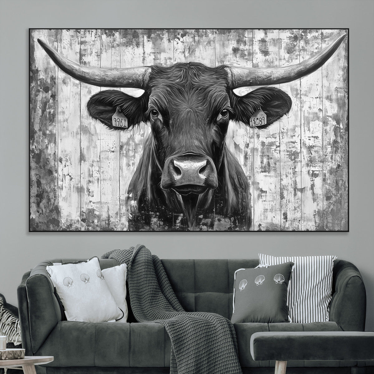 Abstract Longhorn Bull Wall Art Canvas Print - Rustic Texas