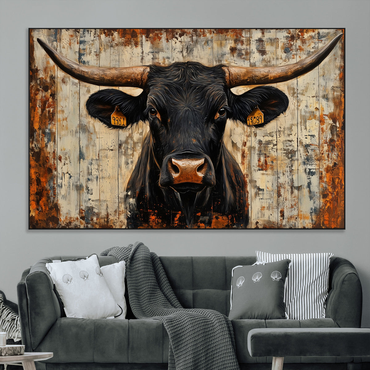 Rustic Texas Artwork Wall Art Canvas Print - Abstract Cow