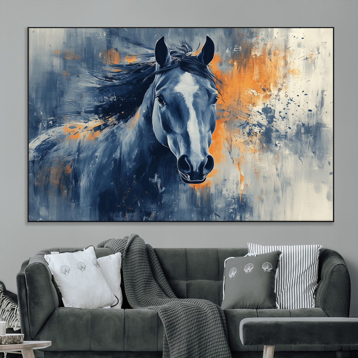 Abstract Blue Horse Wall Art Print Canvas | Horse Wall Art