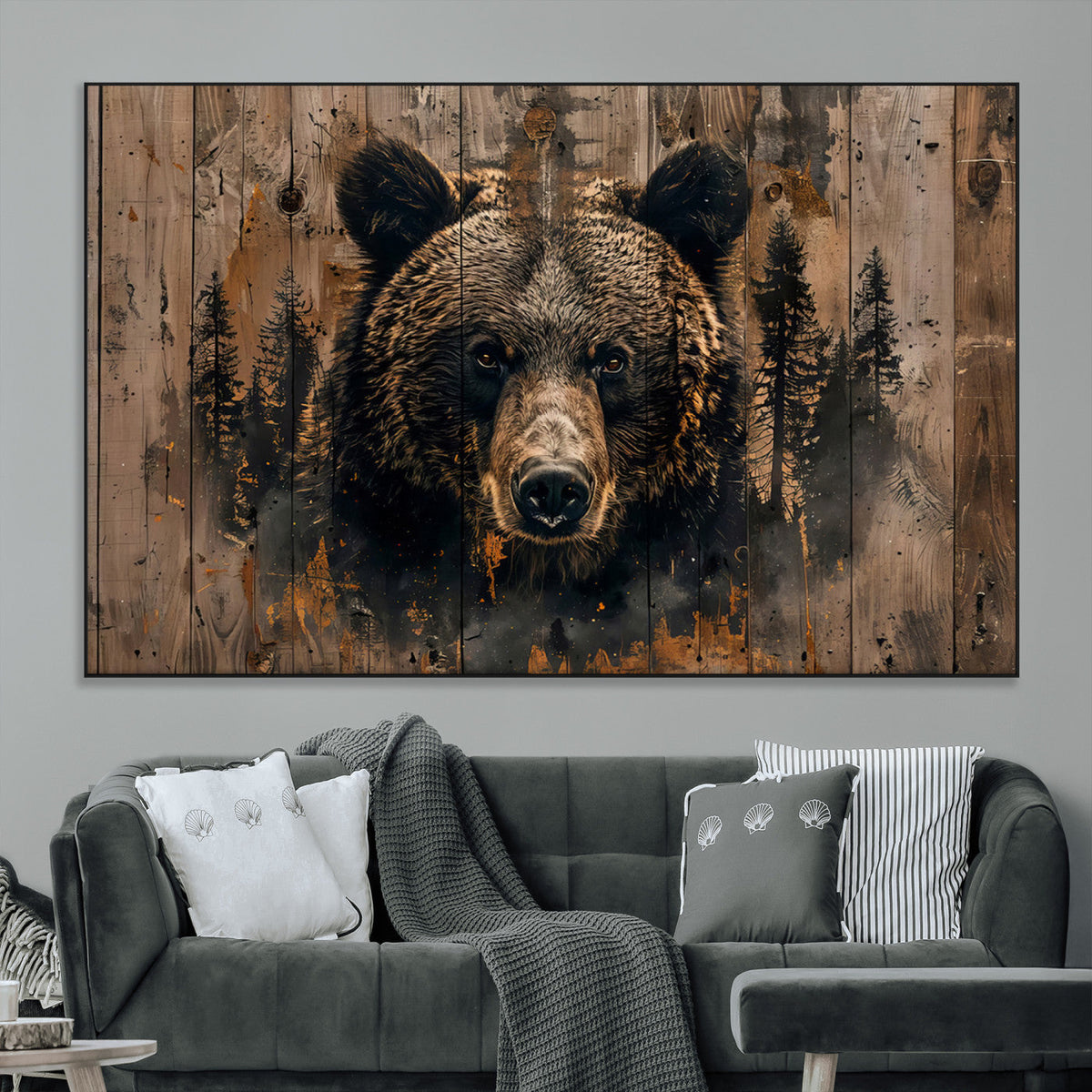 Rustic Grizzly 399 Wall Art | Triptych Canvas Print | Rustic