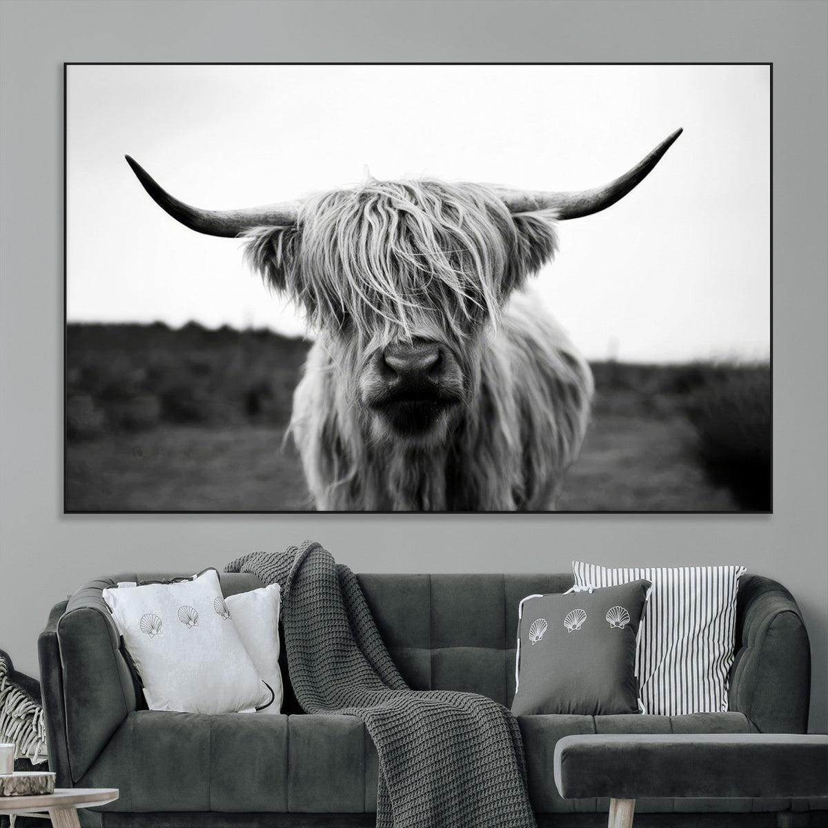 Highland Cow Wall Art | Black and White Farmhouse Decor |