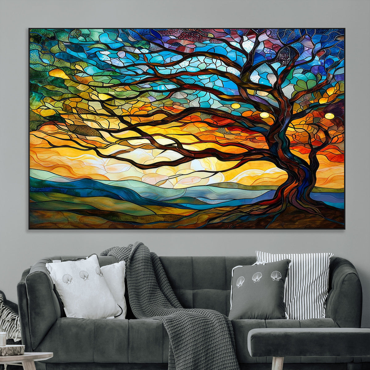 Vibrant Mosaic Tree of Life Wall Art | Stained Glass Style