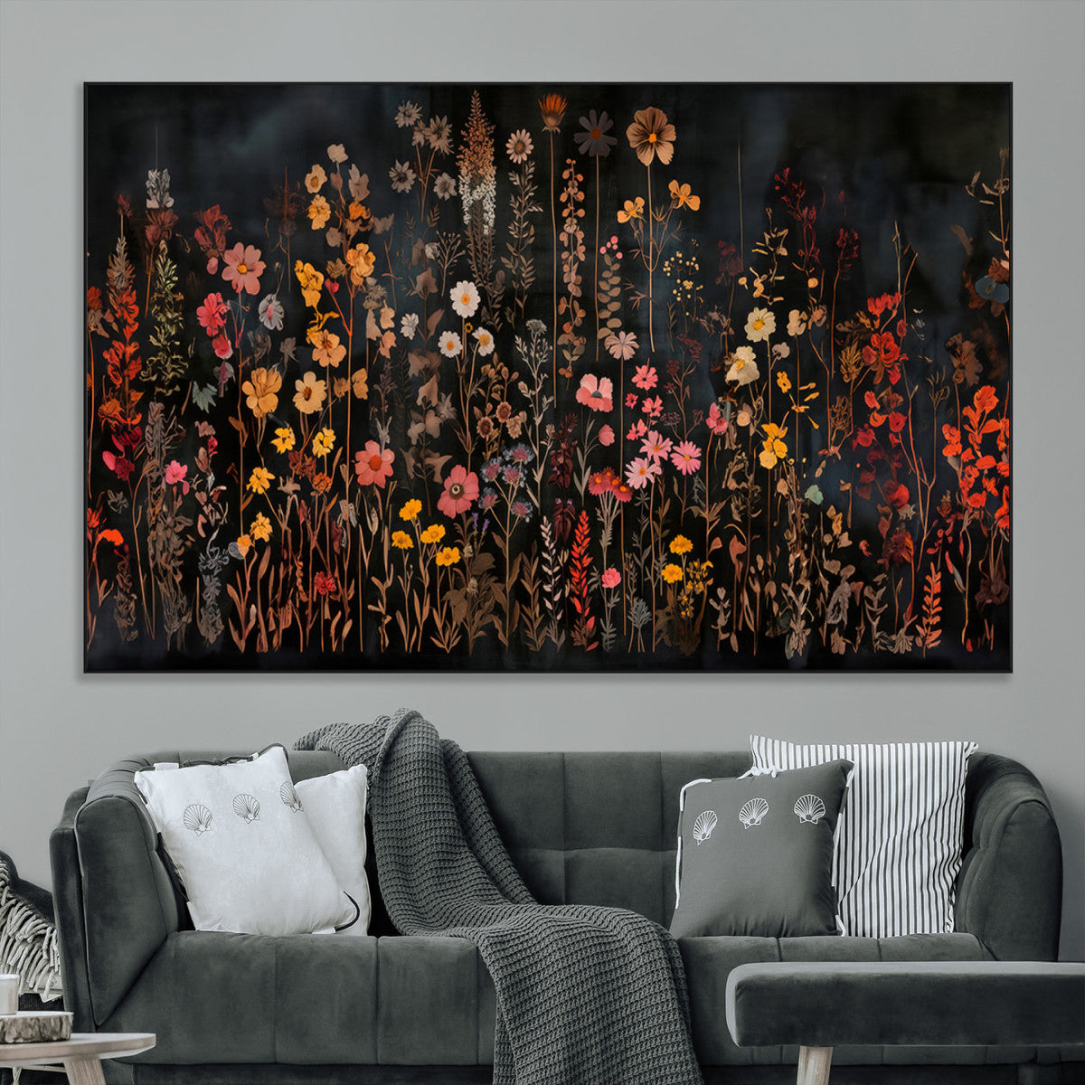 Large Floral Painting Print Illustration Flowers Canvas Wall