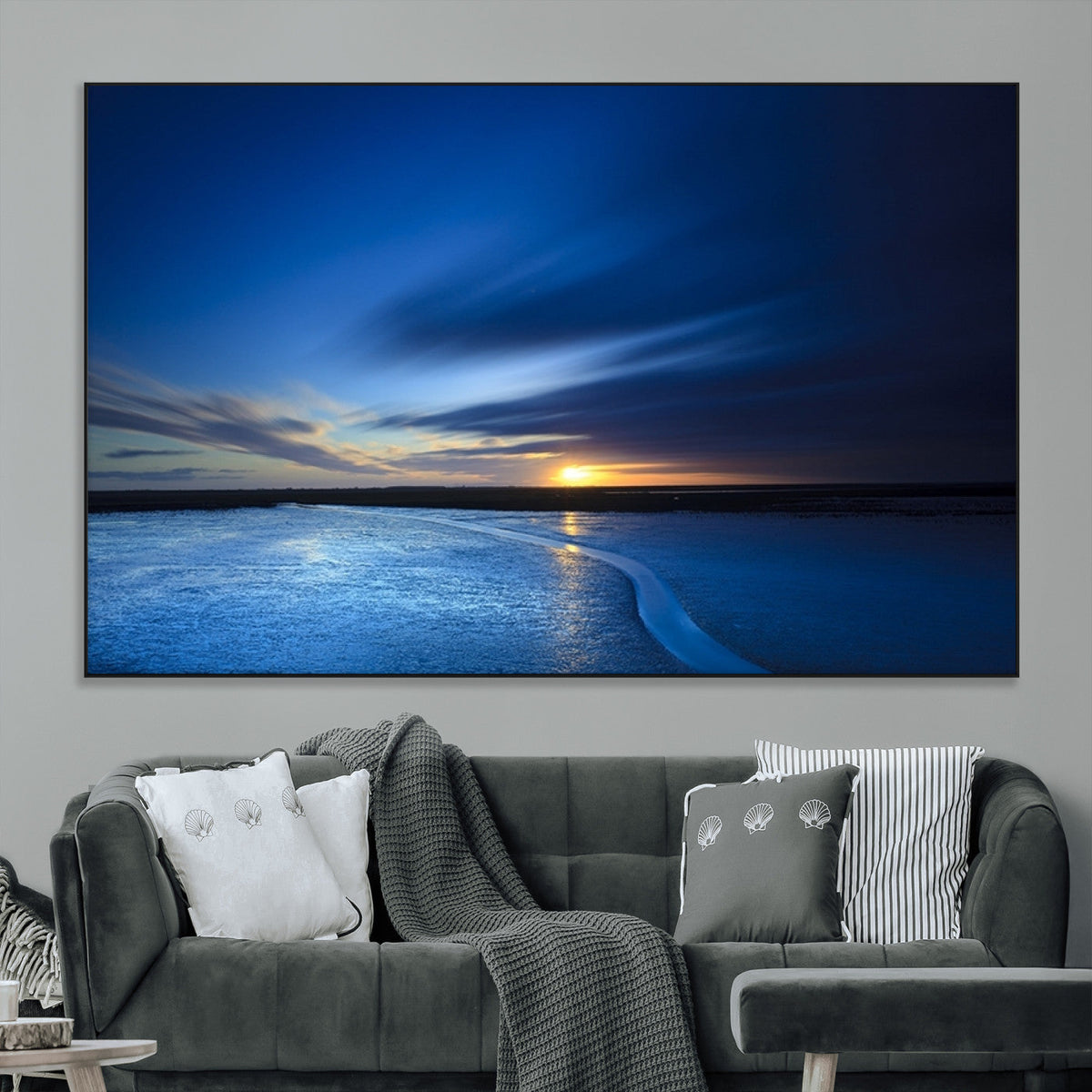 Blue Sunset Ocean Canvas Wall Art Print – Serene Coastal